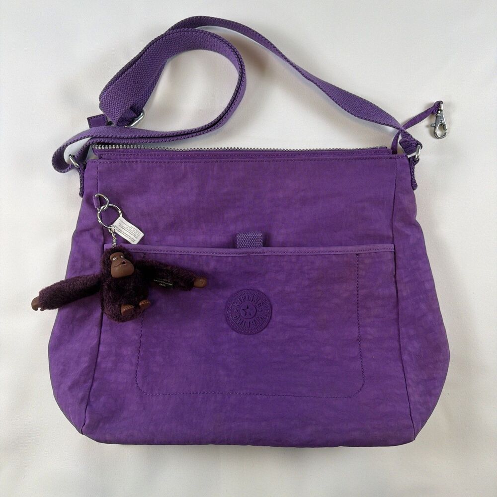Kipling Purple Crossbody Bag Purse Medium Nylon Adjustable Strap Lightweight